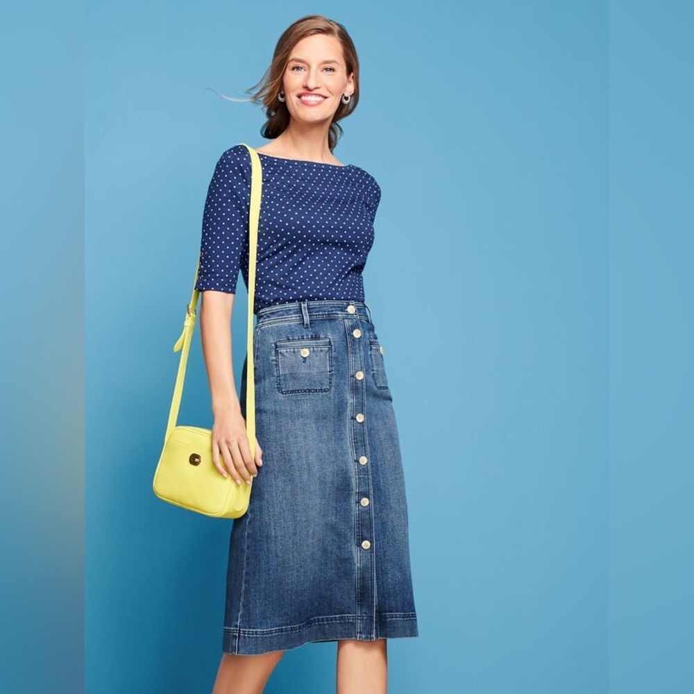 TALBOTS Talbots Stretch Denim A-Line Button Front… - image 1